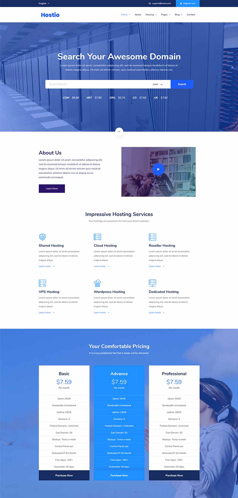 IDC服务器虚拟主机服务商网站bootstrap响应式html模板